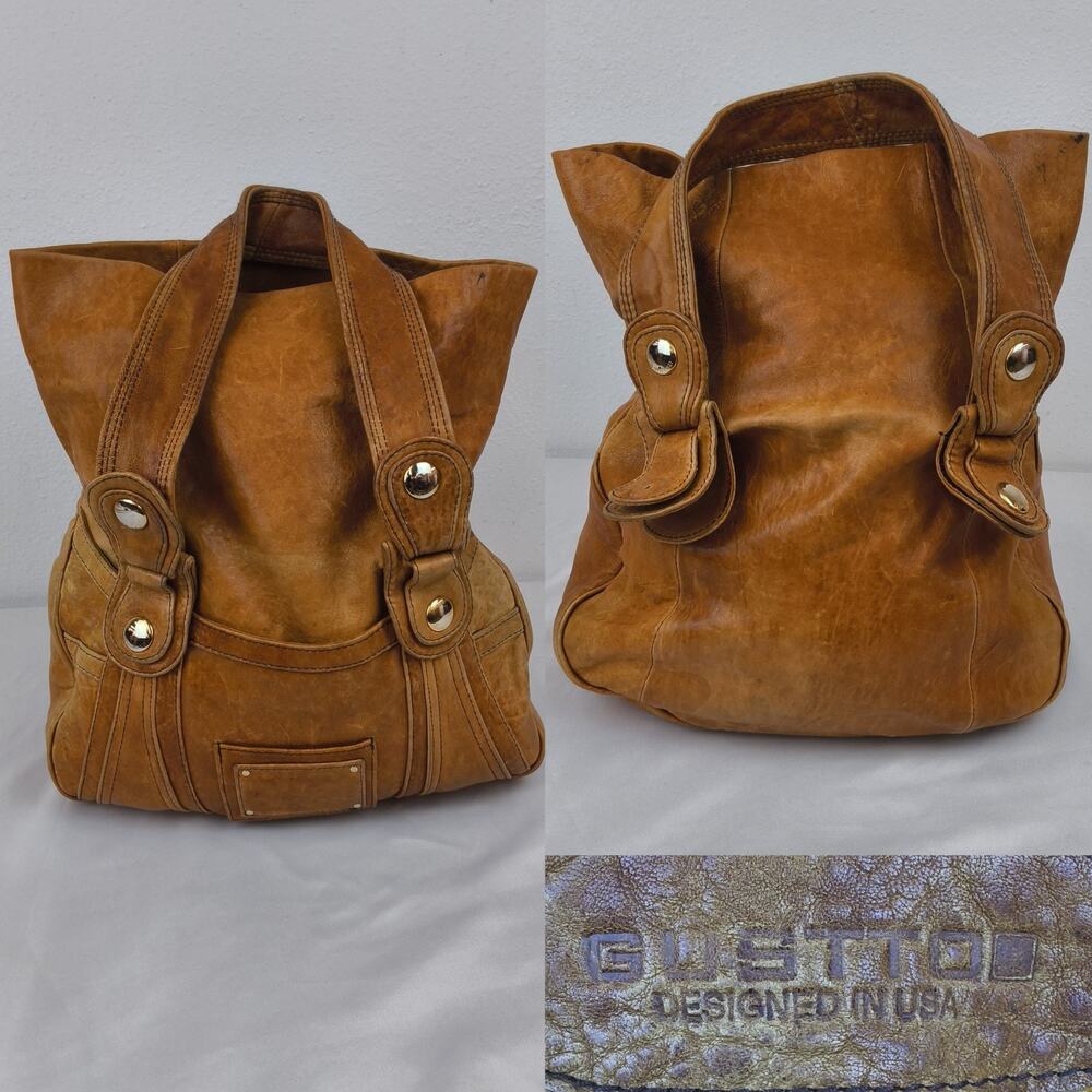 Gustto Handbag Brown Leather Hobo Bag Purse 1/2K Large #W4779